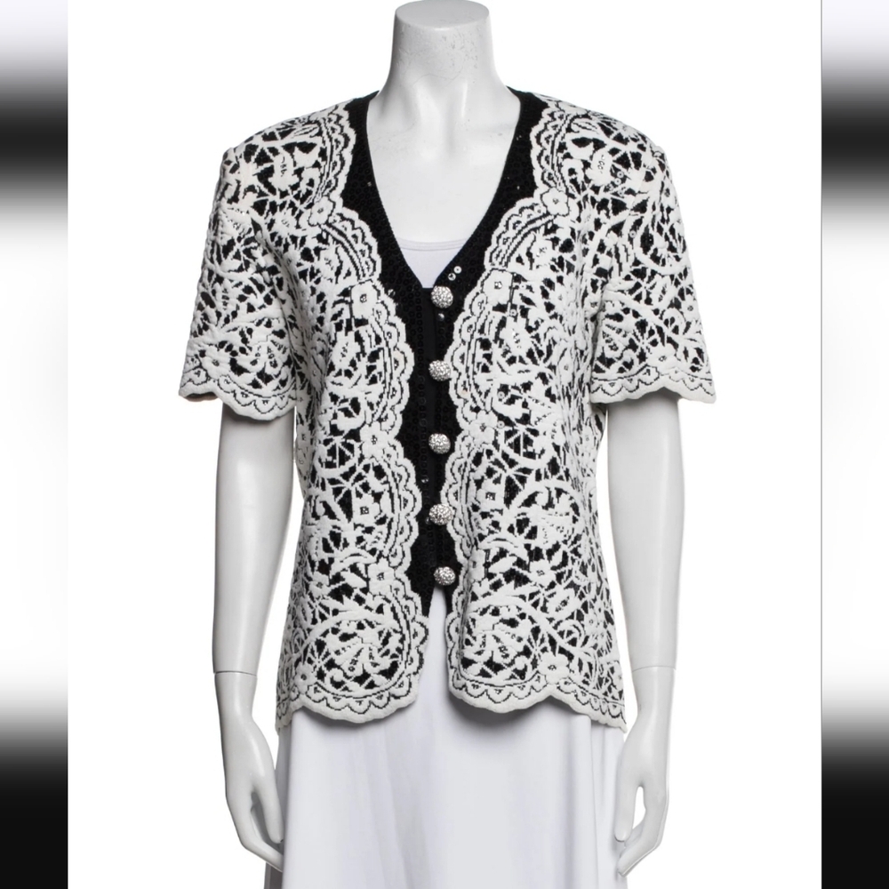 St. John by Marie Gray Evening Wool Silk Floral Print Evening Top Blazer Size 2